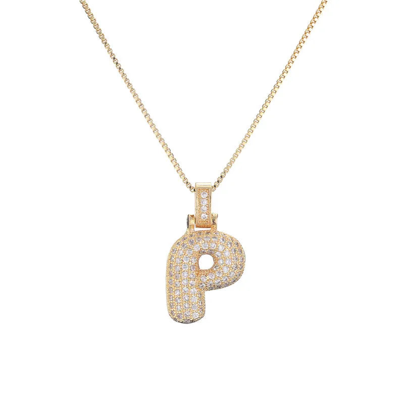 Pave Bubble Initial Necklace - Gold