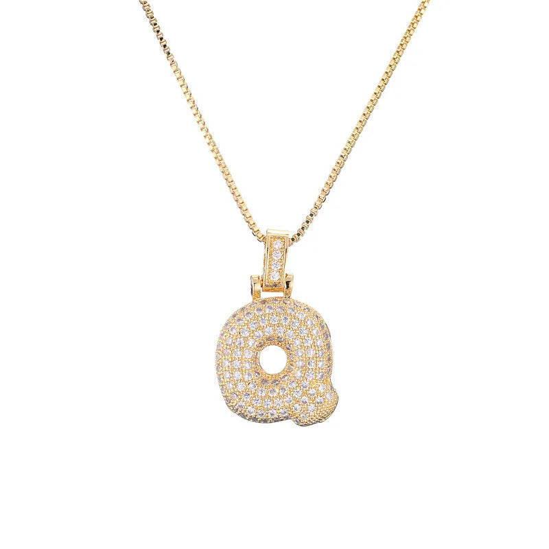 Pave Bubble Initial Necklace - Gold