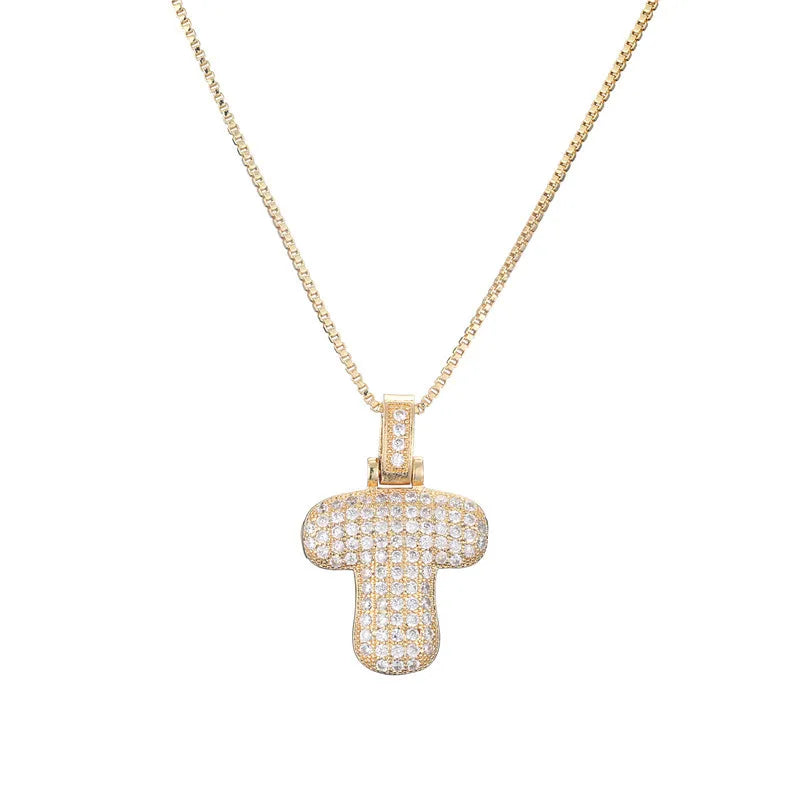 Pave Bubble Initial Necklace - Gold