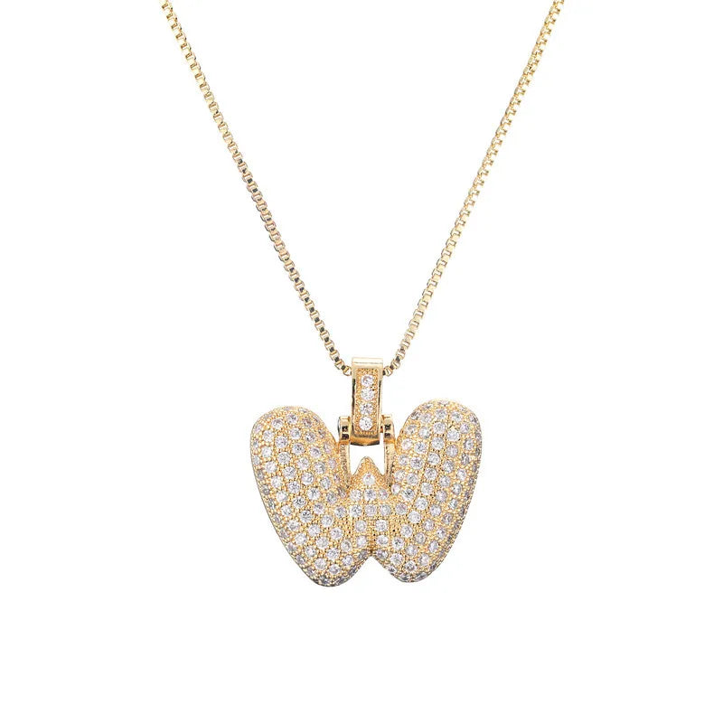 Pave Bubble Initial Necklace - Gold