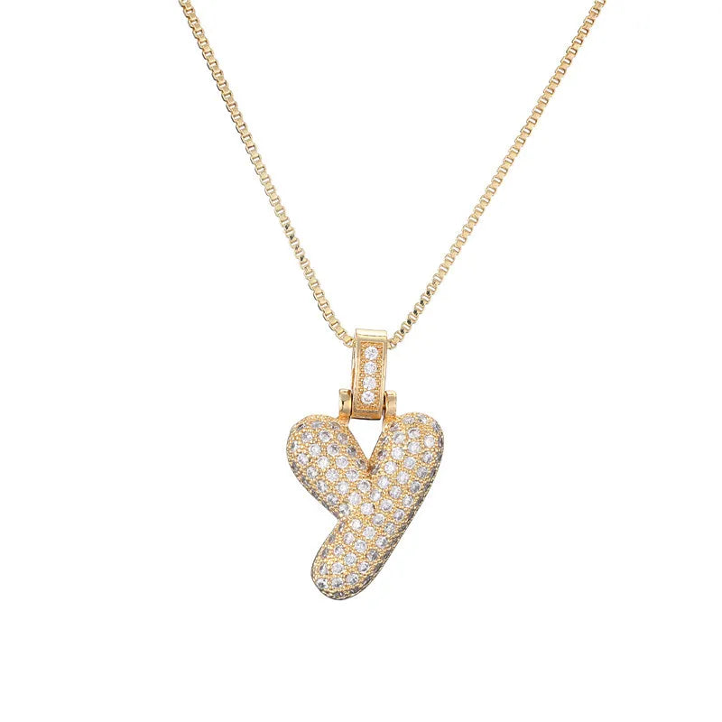 Pave Bubble Initial Necklace - Gold