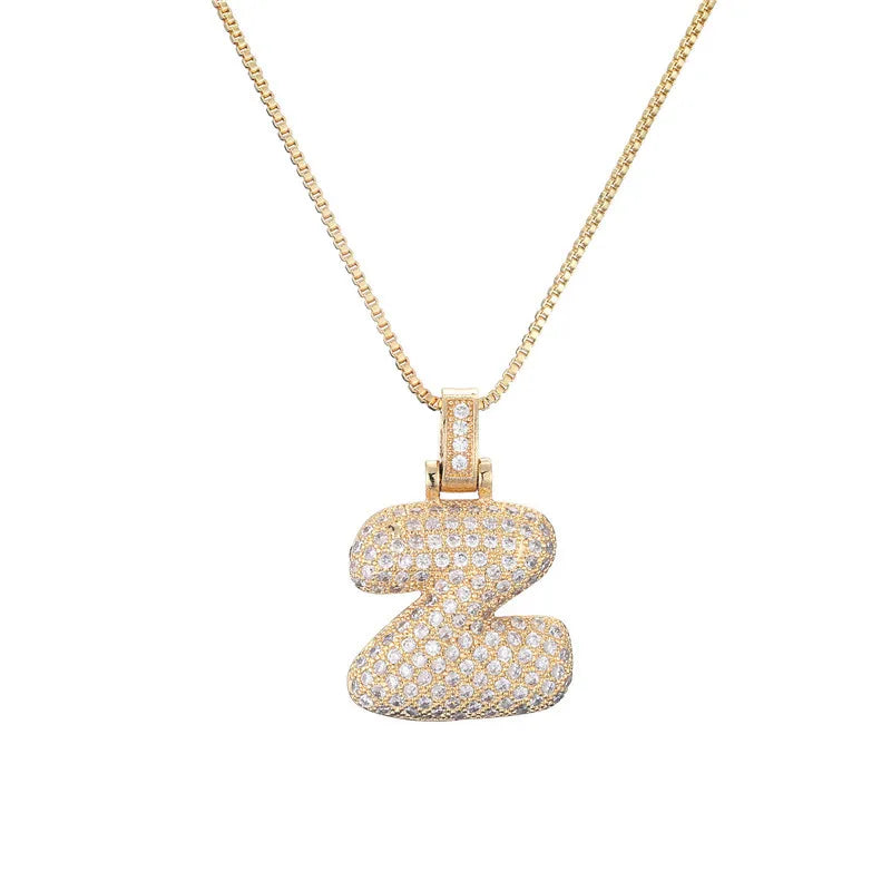 Pave Bubble Initial Necklace - Gold