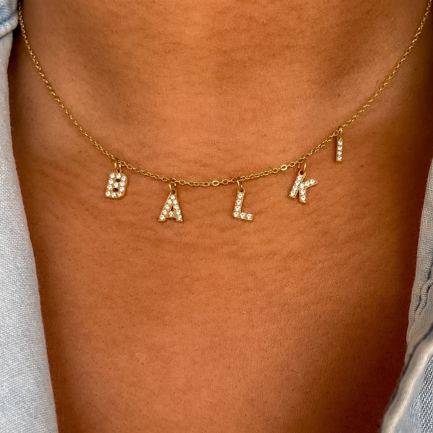 Dangling Charm Custom Crystal Name Necklace