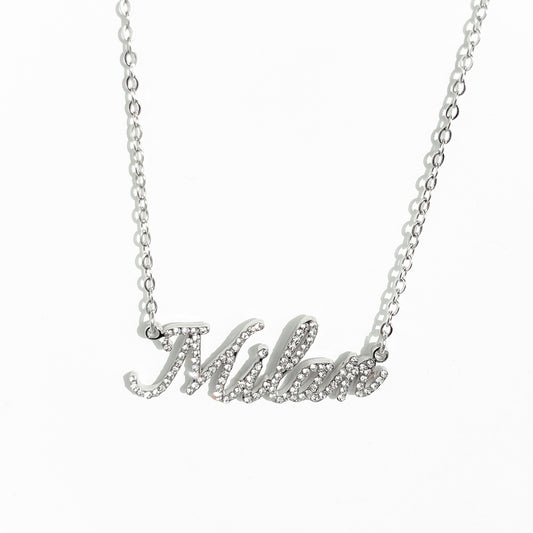 Diamond Cursive Name Necklace - Stainless Steel