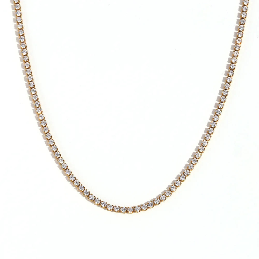 Delicate Diamond Tennis Necklace - Gold