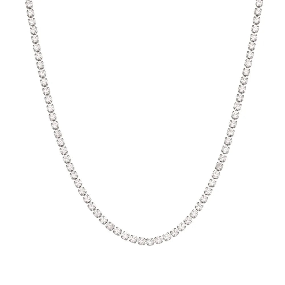 Delicate Diamond Tennis Necklace - Silver