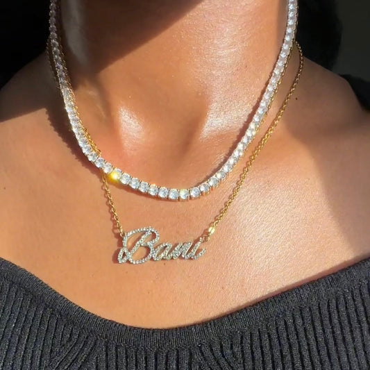 Diamond Cursive Name Necklace - Stainless Steel