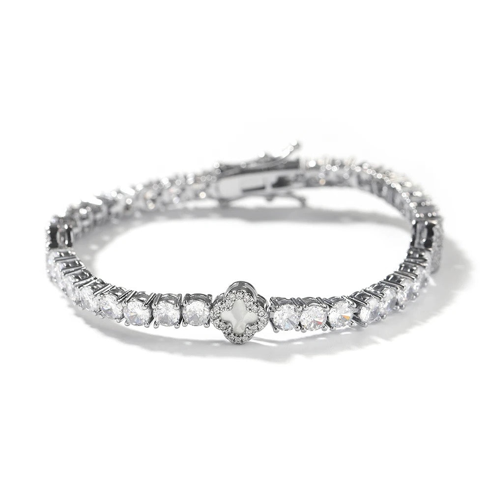 Ace of Clubs Tennis Bracelet - Silver and White