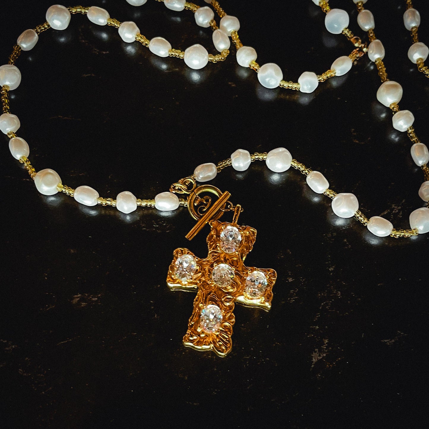 Favored Pearl Cross Necklace