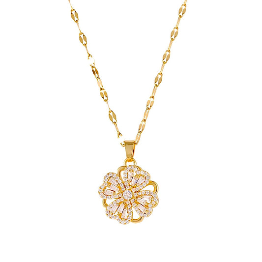 Gold Magic Clover Spinning Necklace