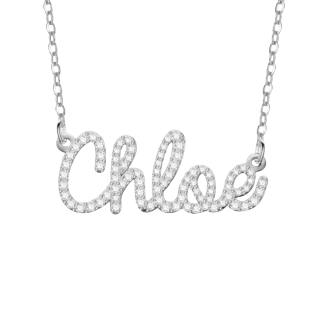 Diamond Cursive Name Necklace - Sterling Silver