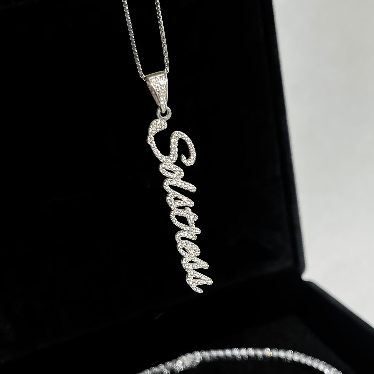 Sterling Silver CZ Diamond Drop Name Necklace